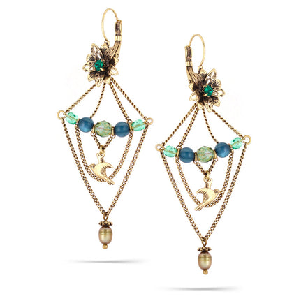 Gold-Tone Metal Flower And Bird Dangle Earrings