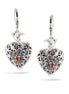 Silver-Tone Metal Heart Filigree Flower And Bird Drop Earrings