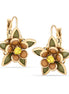 Gold-Tone Metal Olive And Yellow Crystal Flower Drop Earrings