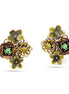 Gold-Tone Metal Green Flower Crystal Clip On Earrings