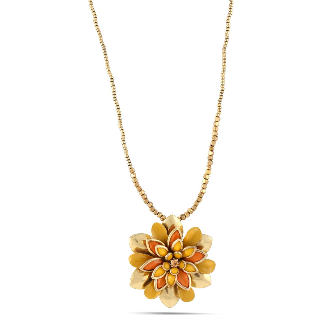 Gold-Tone Metal Yellow And Orange Flower Necklace