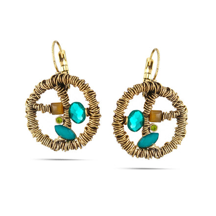 Gold-Tone Metal Green Turquoise Drop Earrings