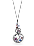 Silver-Tone Metal Multicolor Crystal Black Leather Chain Necklace