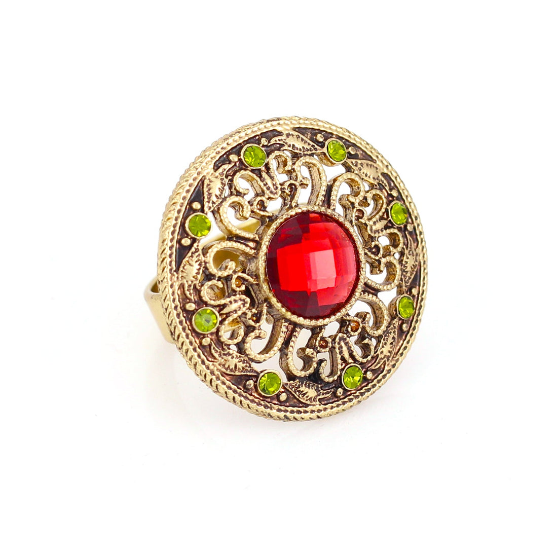 Gold-Tone Metal Red Crystal Adjustable Rings