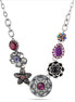 Silver-Tone Metal Purple Stone Flower Necklace
