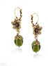 Gold-Tone Metal Flower Green Beads Drop Earrings