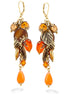 Gold-Tone Metal Leaf Carnelian Beads And Gold Pearl Charm Earrings