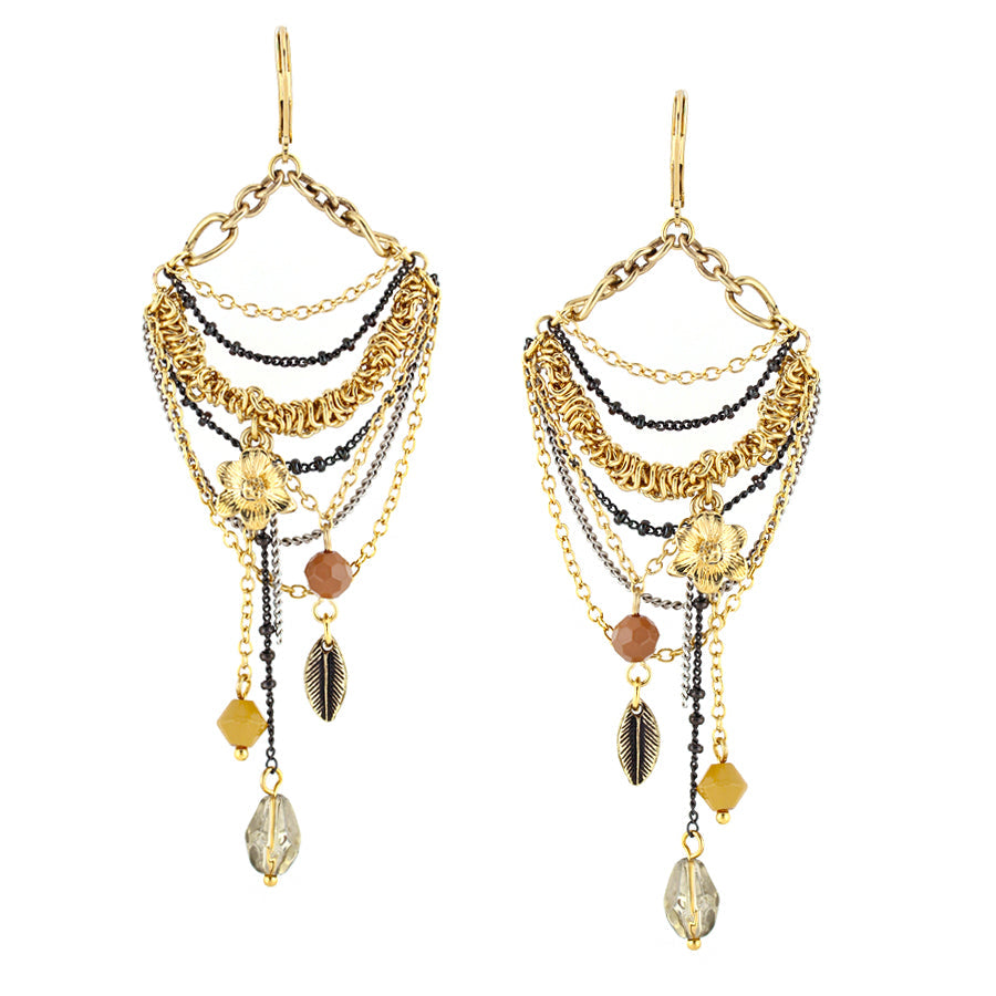 Gold-Tone Metal Charm Tassel Earrings