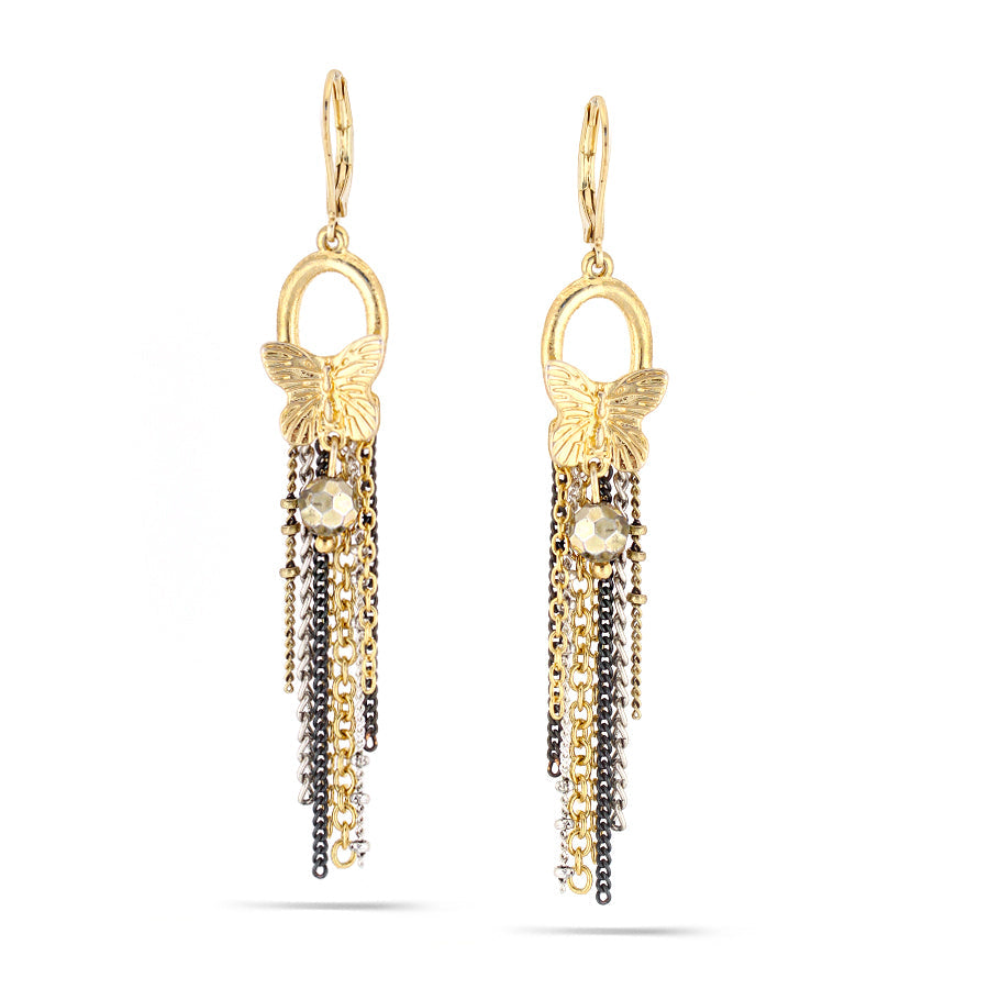 Gold-Tone Metal Butterfly Tassel Earrings