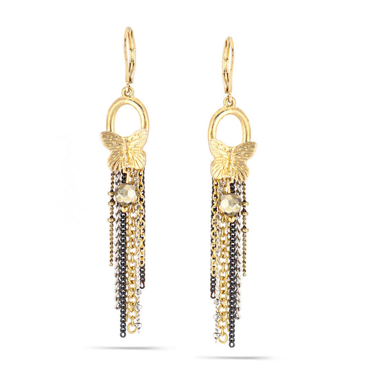 Gold-Tone Metal Butterfly Tassel Earrings