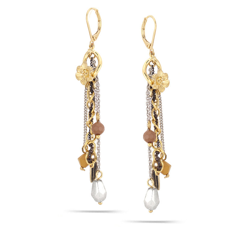 Gold-Silver-Hematite-Tone Metal Tassel Earerings