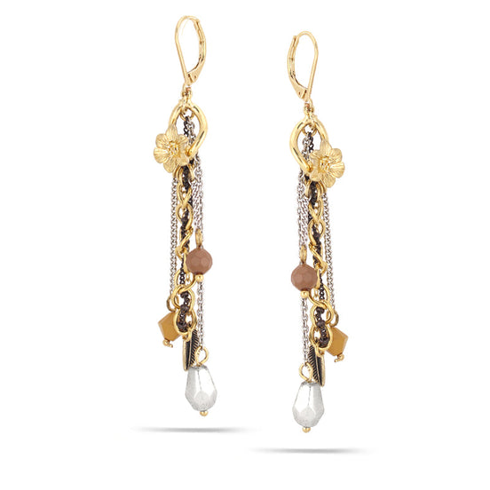 Gold-Silver-Hematite-Tone Metal Tassel Earerings