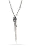 Silver-Tone Metal Black Flower Tassel Necklae