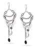 Silver-Tone Metal Black Beads Charm Tassel Earrings