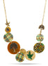 Gold Mother-Of-Pearl Inlaid Bird And Tree Disc Adjustable Length Necklace
