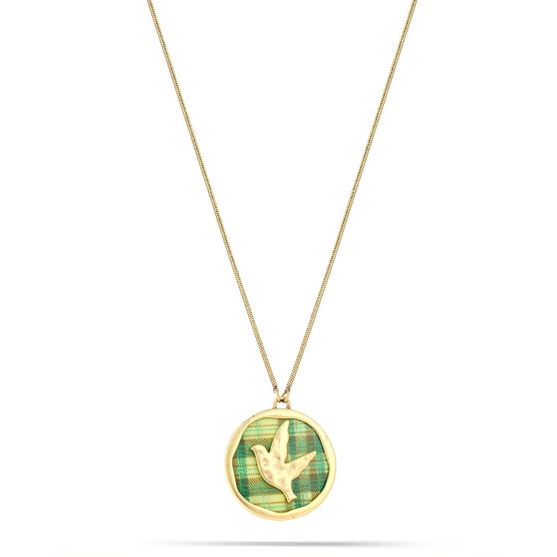 Adjustable Necklace With A Larger Disc Pendant This Features A Mother-Of-Pearl Disc With Plaid Design And Bird Overlay The Disc Measures 5Cm/50Mm The Back (Not Pictured) Is Decorated With A Bird Cut-Out. 41Cm/16 Inches To An Adjustable 49Cm/19 Inches