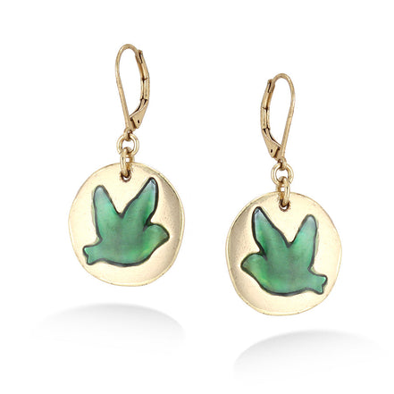 Gold-Tone Metal Green Mother-Of Pearl Ijnlaid Bird Disc Earrings