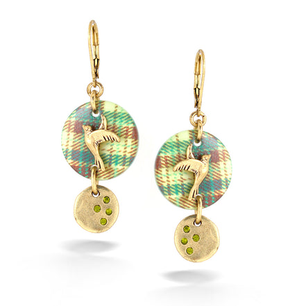 Gold-Tone Metal Green Earrings