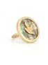 Gold-Tone Metal Mother Of Pearl Disc With Plaid Desigbn Bird Adjustable To Fit Most Sizes Ring