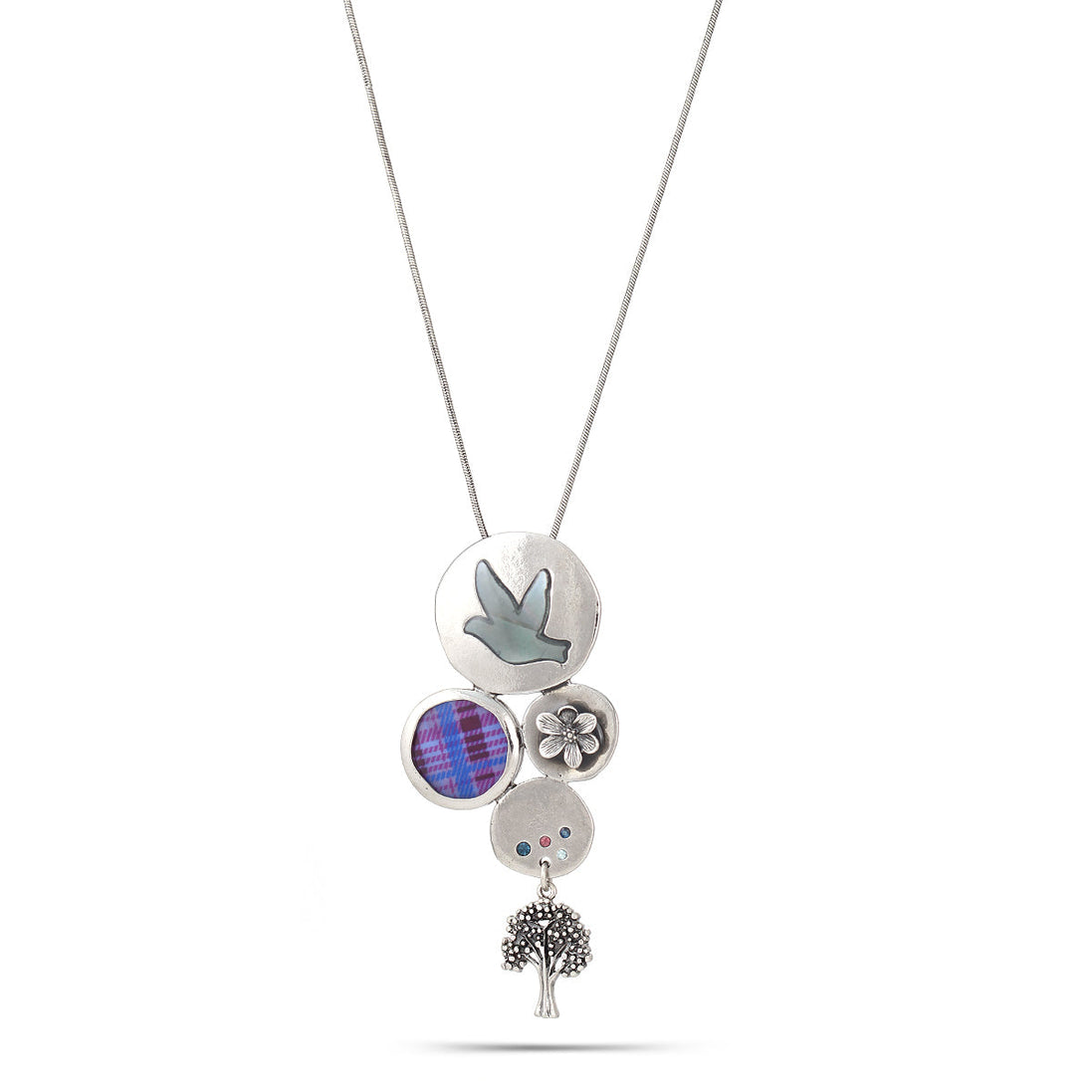 Rhodium-Tone Metal Blue And Purple Neckalce