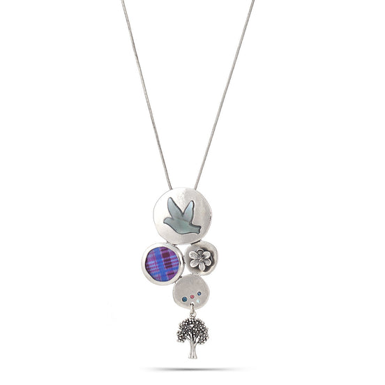 Rhodium-Tone Metal Blue And Purple Neckalce