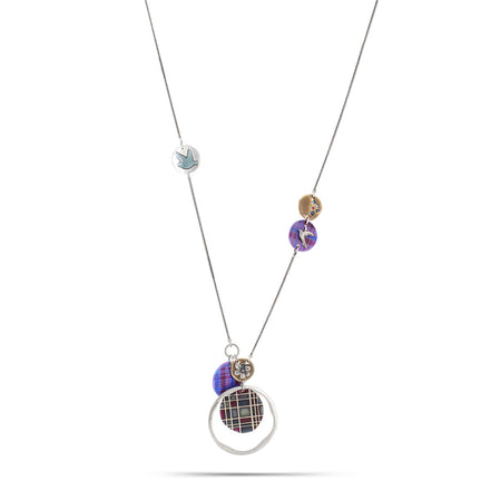 Rhodium-Tone Metal Green And Purple Neckalce