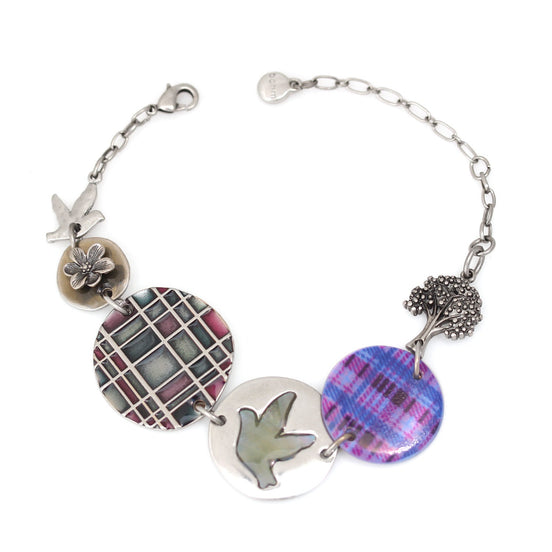 Silver Resin And Mother Of Pearl Disc Wrap Around Bracelet