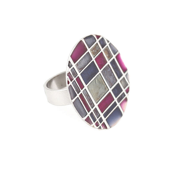 Silver-Tone Metal Resin Ring Adjustable To Fit All Sizes 
