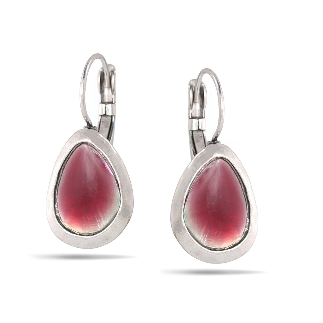 Hematite-Tone Metal Purple Drop Earrings