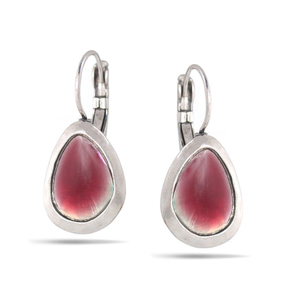 Hematite-Tone Metal Purple Drop Earrings