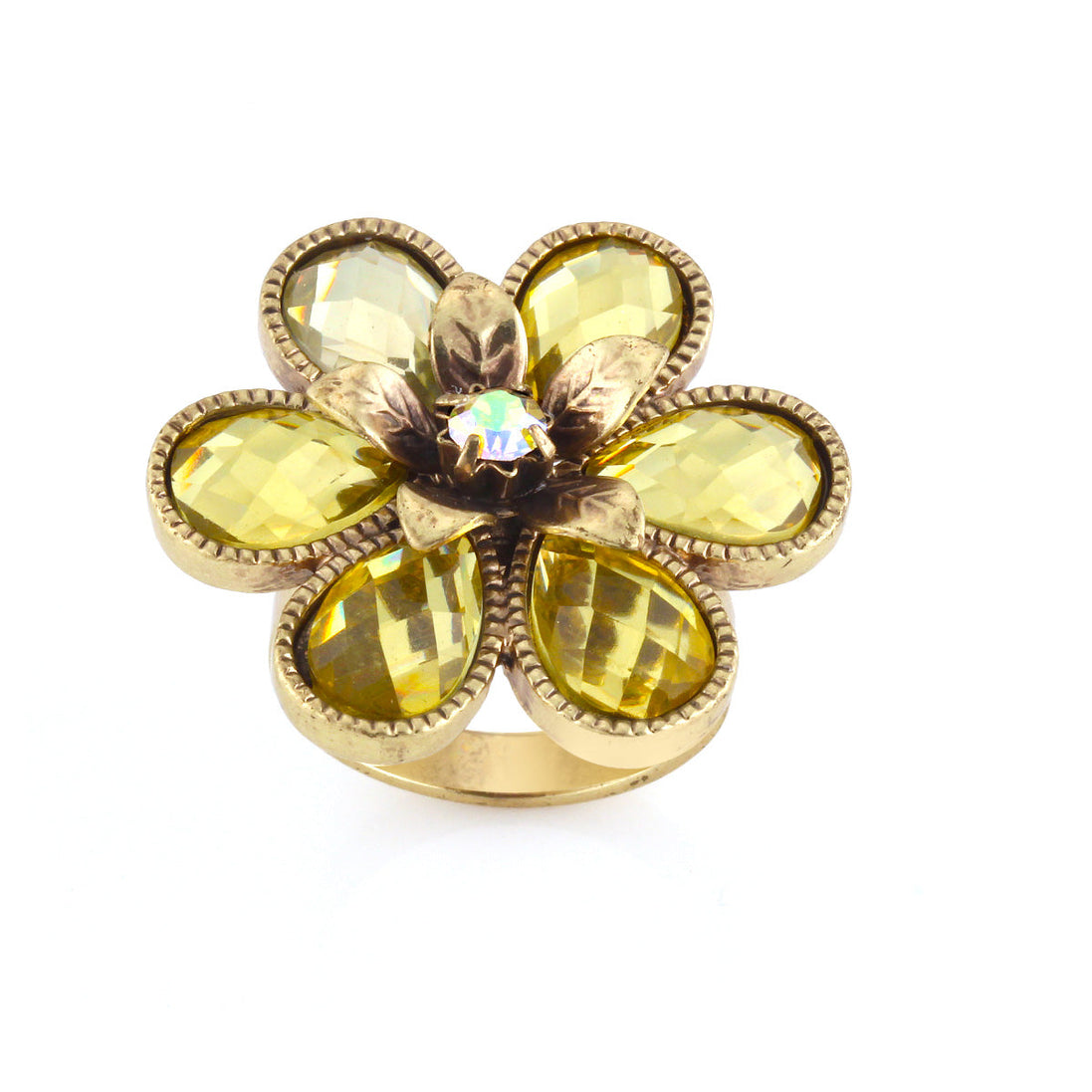 Gold-Tone Metal Yellow Crystal Adjustable Ring