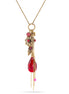 Gold-Tone Metal Red Faceted Stone Pearl Flower And Leaf Necklace
