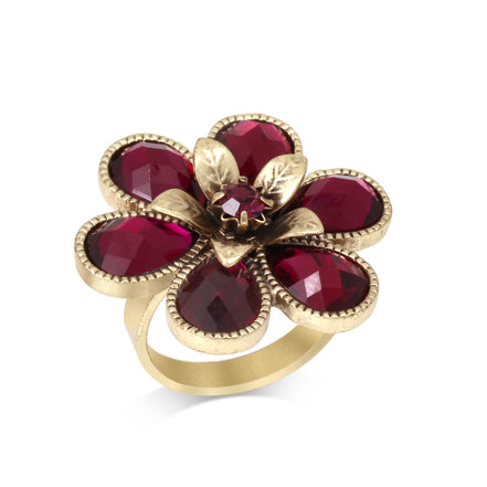 Goldt-Tone Metal Purple Crystal Adjustable Up To Size 7 Rings