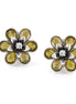 Silver-Tone Metal Green And White Crystal Flower Stud Earrings 