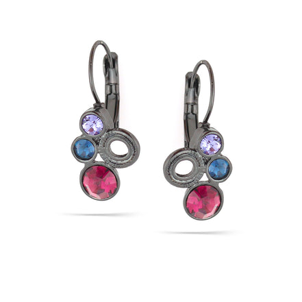Black-Tone Metal Blue And Amethyst Crystal Earrings
