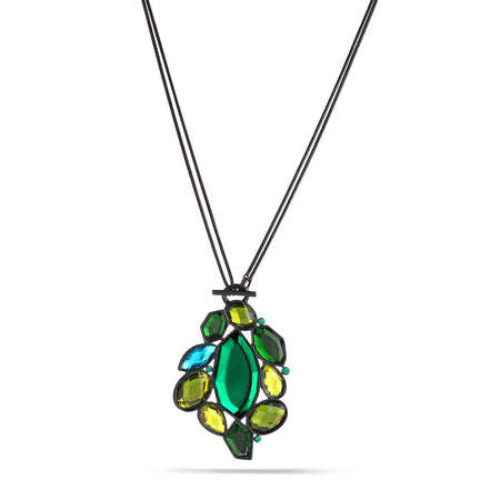 Black-Tone Metal Green Olive And Black Necklace