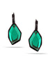 Black -Tone Metal Green Faceted French Clip Earrings