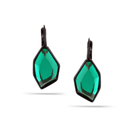 Black -Tone Metal Green Faceted French Clip Earrings