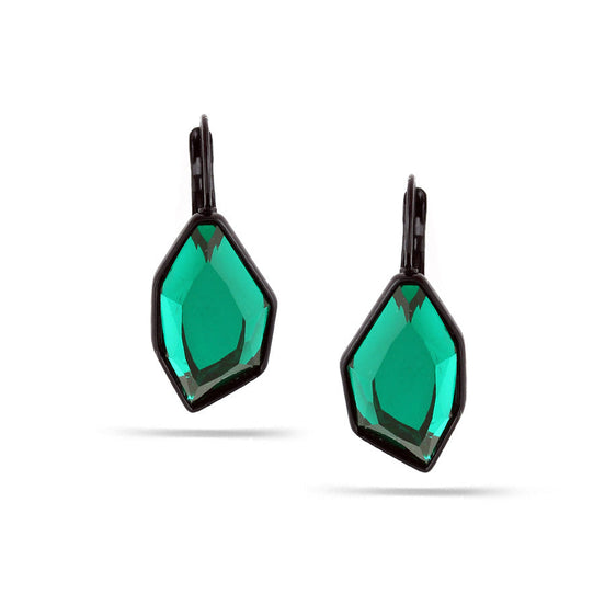 Black -Tone Metal Green Faceted French Clip Earrings