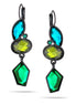 Black -Tone Metal Green Olive And Aqua Blue Faceted French Clip Earrings