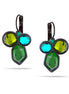 Black -Tone Metal Green Olive And Aqua Blue Faceted French Clip Earrings
