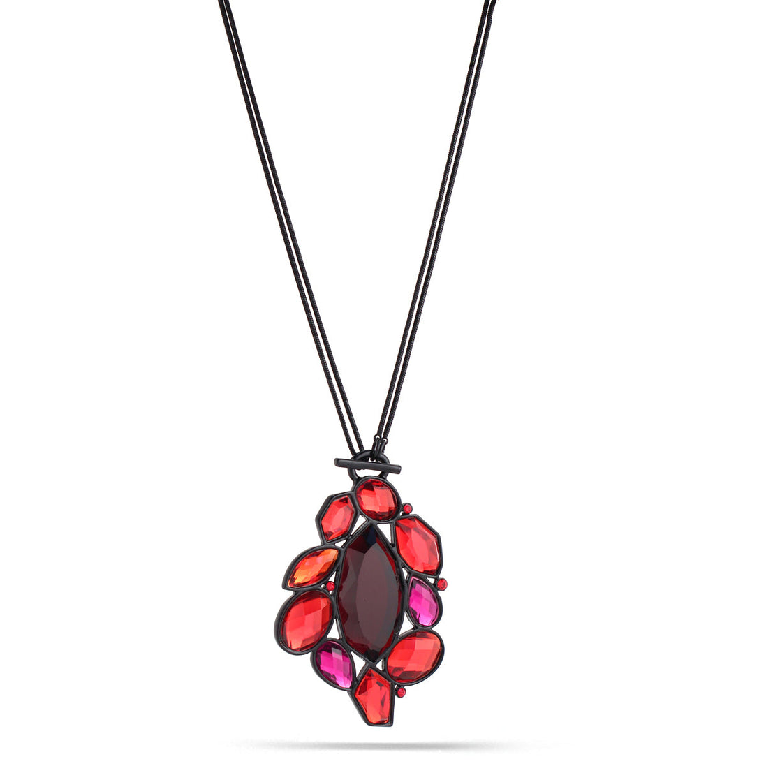 Black-Tone Metal Red And Fuchsia Pendant Necklace