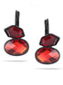 Black -Tone Metal Red Faceted French Clip Earrings