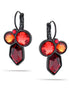 Black -Tone Metal Red Faceted French Clip Earrings