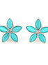 Silver-Tone Metal Aqua Blue Flower Stud Earrings
