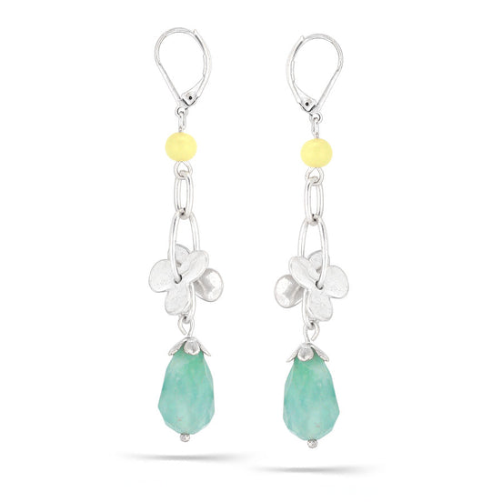Silver-Tone Metal Freen Faceted Stone Drop Earrings