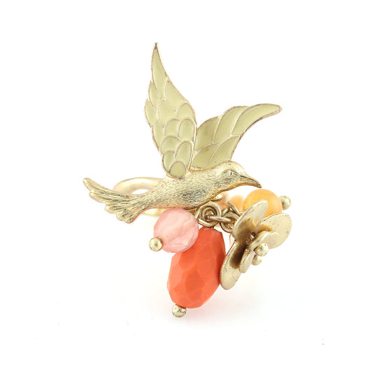 Gold-Tone Metal Birdand Beads Adjustable Ring