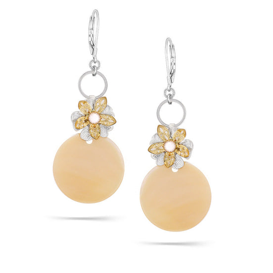 Black And White Tone Metal Mother Of Pearl Drop Earrings