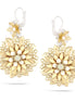 Gold-Tone Metal Cream Enamel Flower Filigree Drop Earrings