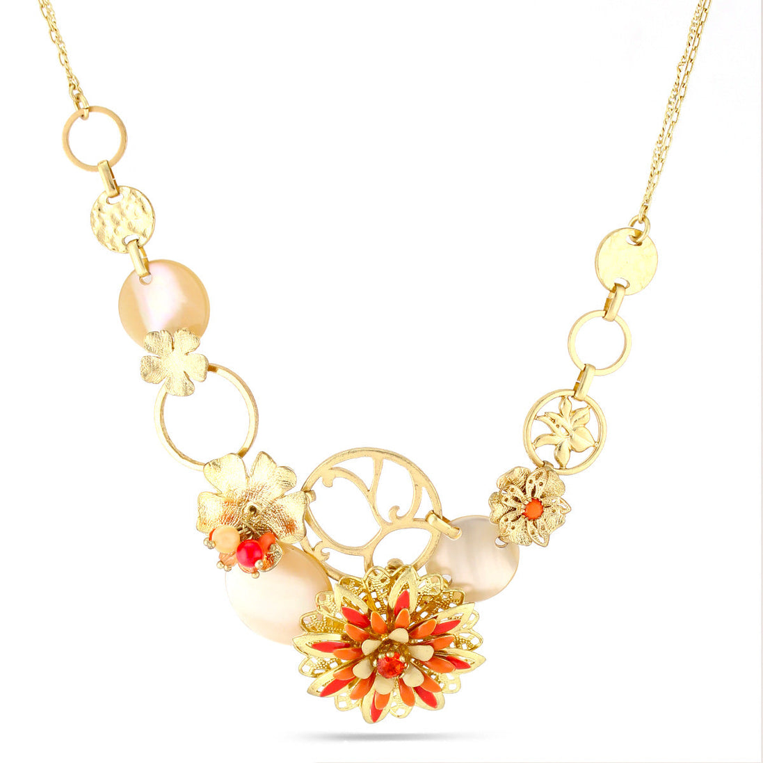 Gold-Tone Metal Coral Peach Mother Of Pearl Necklace